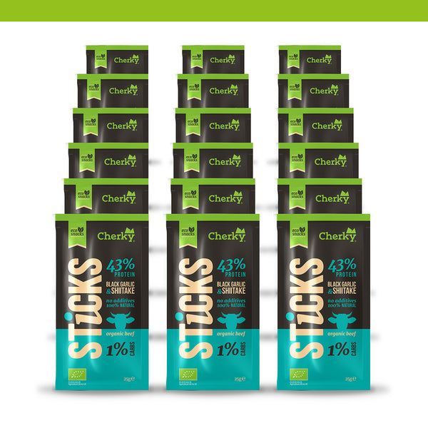 PACK 18 · ECO · stick ternera · AJO NEGRO y SHIITAKE