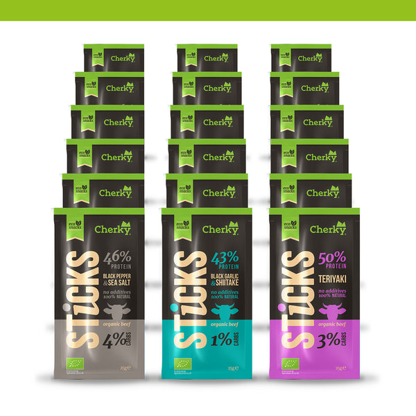 PACK 18 · ECO · beef sticks · SELECCIÓN (3x6)