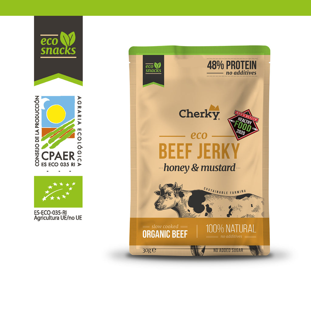 ECO · beef jerky · MIEL Y MOSTAZA